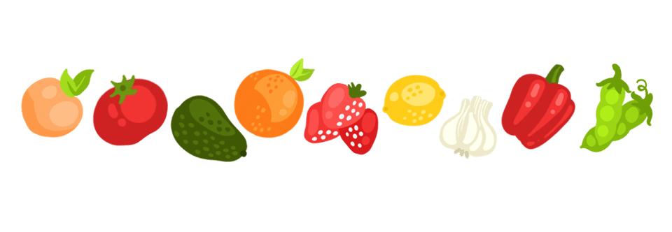 A row of cartoon food drawings