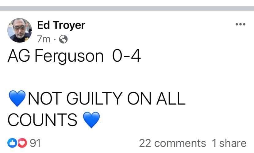 Screenshot of Ed Troyer cheerleading the acquital