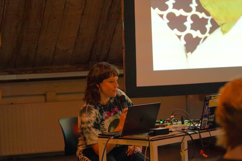 A presenter talking in front of an audience