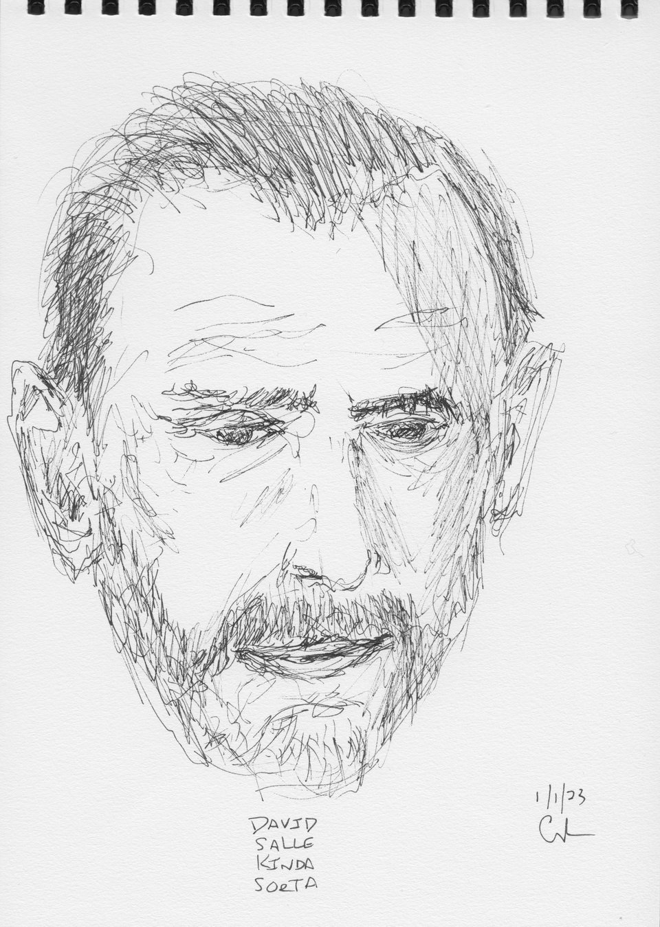 Quick ink-sketch of the artist David Salle.