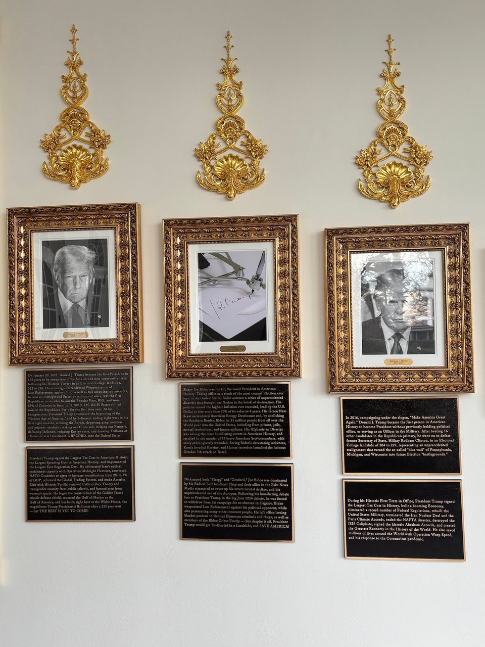 President Donald Trump has installed plaques underneath the portraits of presidents in the Rose Garden colonnade that detail aspects of their presidencies