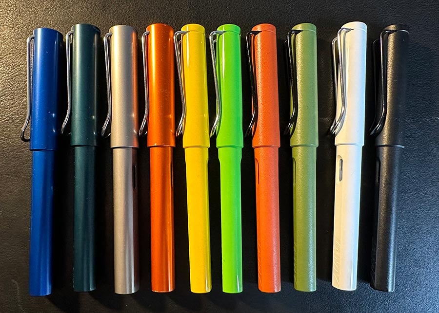 A collection of brightly coloured fountain pens