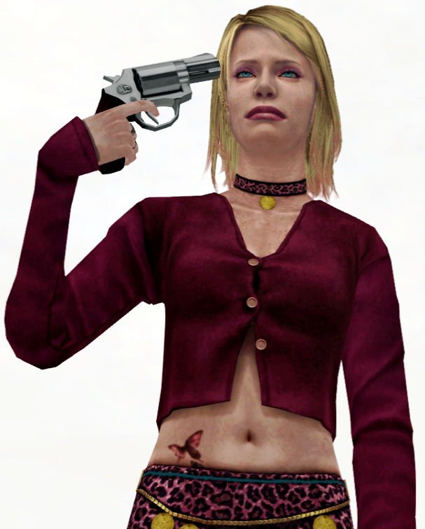 Maria holding a gun to her head
