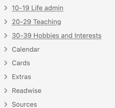 Screenshot showing top-level folder structure in Obsidian