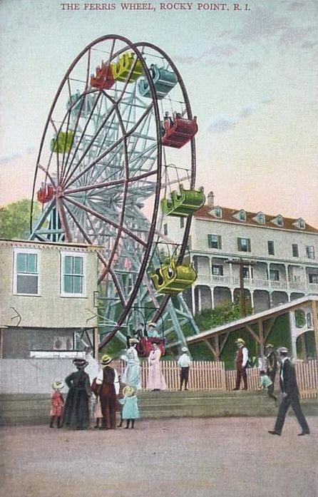 A historic postcard of the Ferris Wheel at Rocky Point in Rhode Island.
