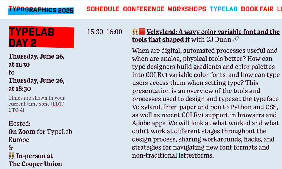 TypeLab talk by CJ Dunn about Velzyland