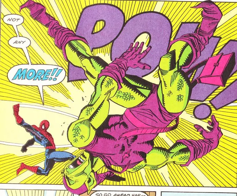 Spider-Man punching the Green Goblin.