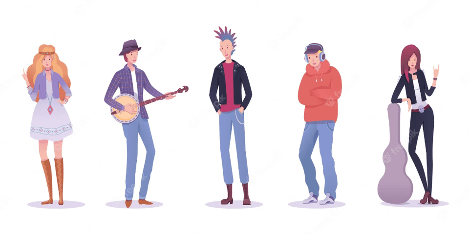 Cartoon of a punk band with a banjo player.