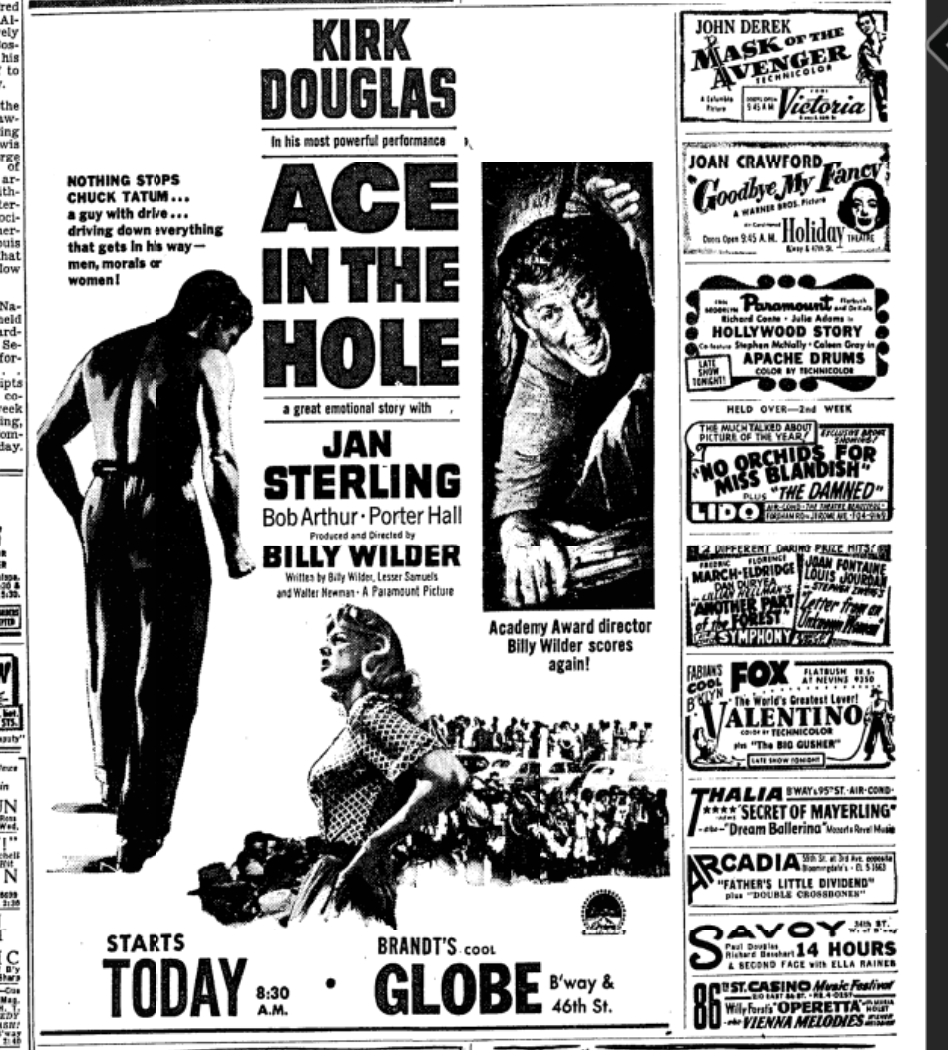 NY Times ad for "Ace in the Hole."