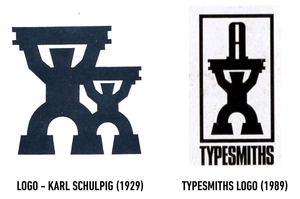 A diptych showing the Karl Schulpig logo and Typesmiths logo described below.