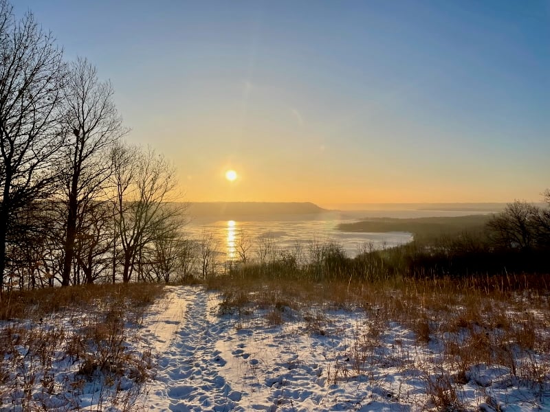 A winter sunrise from the park’s main overlook. / Photo by Amy Jay