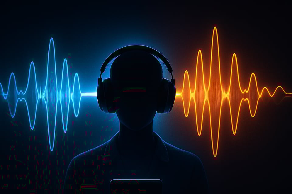 silouette of person wearing headphones with phase cancellation visual
