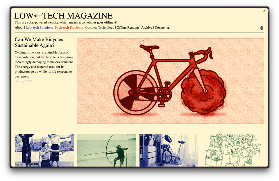 skjermbilde av nettsida til Low-tech magazine