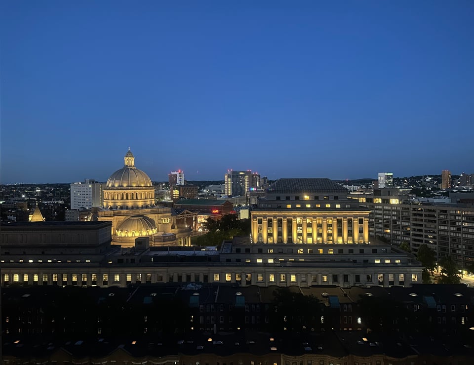 Photo of pre-dawn Boston from 16th floor hotel room