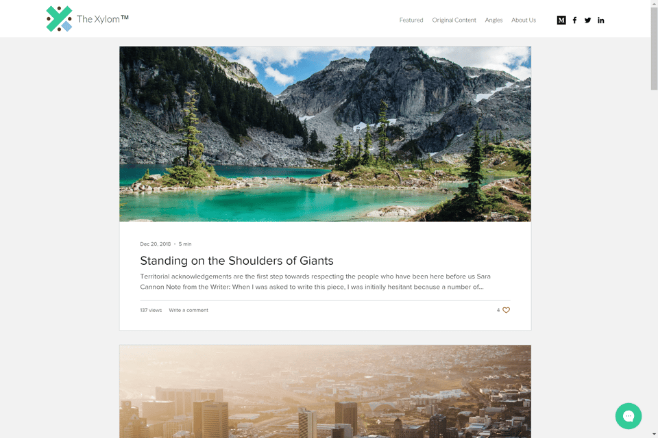 Screenshot of The Xylom's homepage on Medium. The top story was "Standing on the Shoulders of Giants" by Sara Cannon