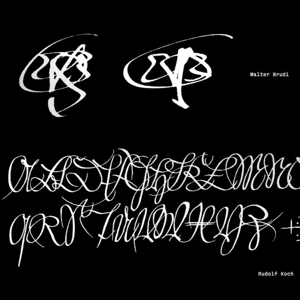 Examples of asemic writing by Walter Brudi and Rudolf Koch.