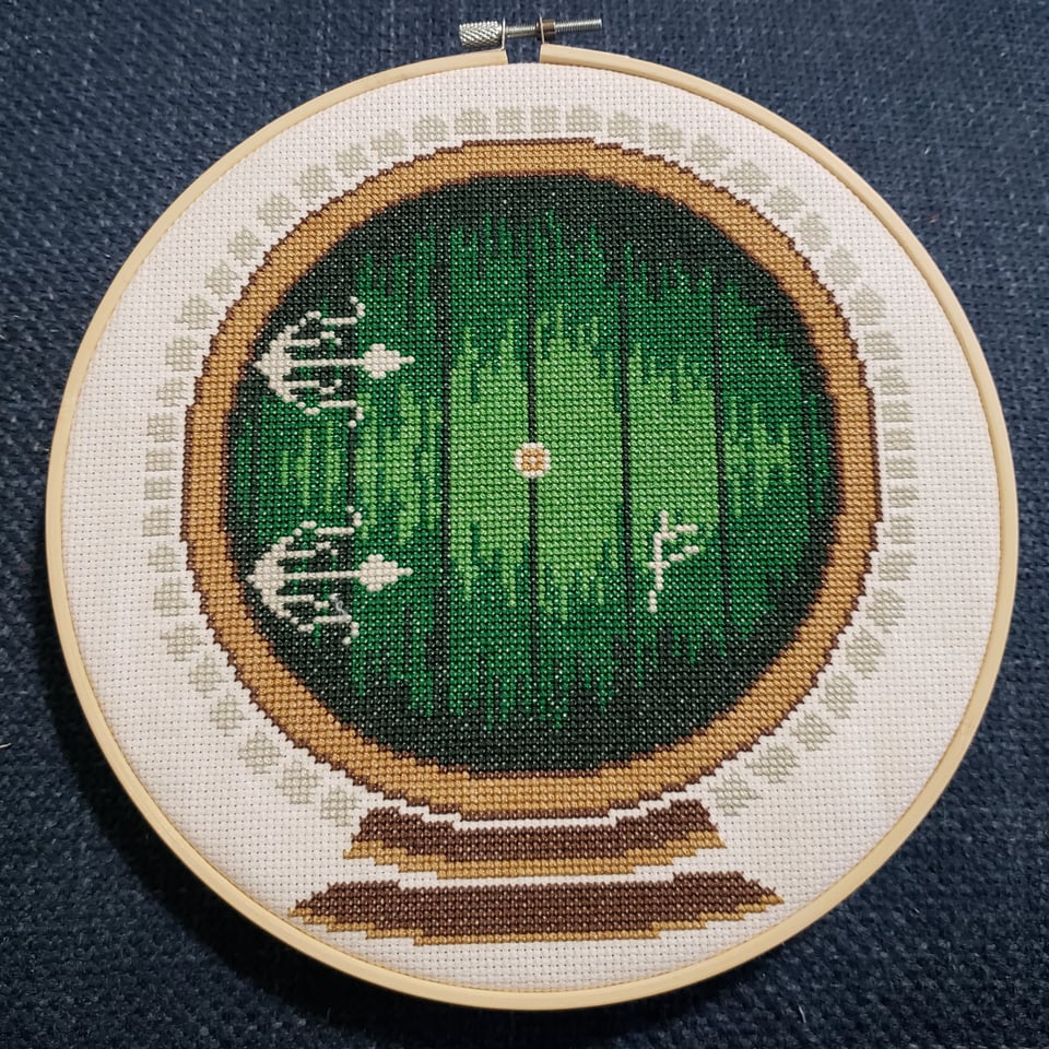 a cross stitch of a “round green door”, which i started in my father’s room
