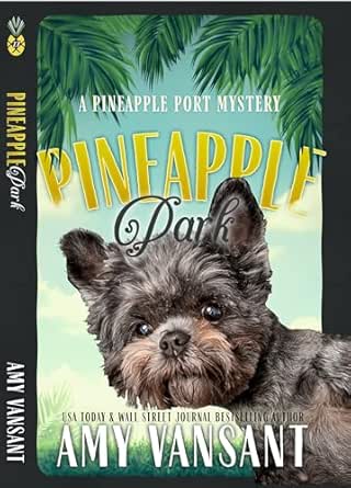 a humorous close up of a schnauzer puppy against a backdrop of palm trees