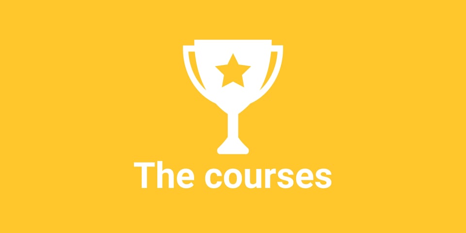a yellow banner with a prize logo and the text 'the courses'