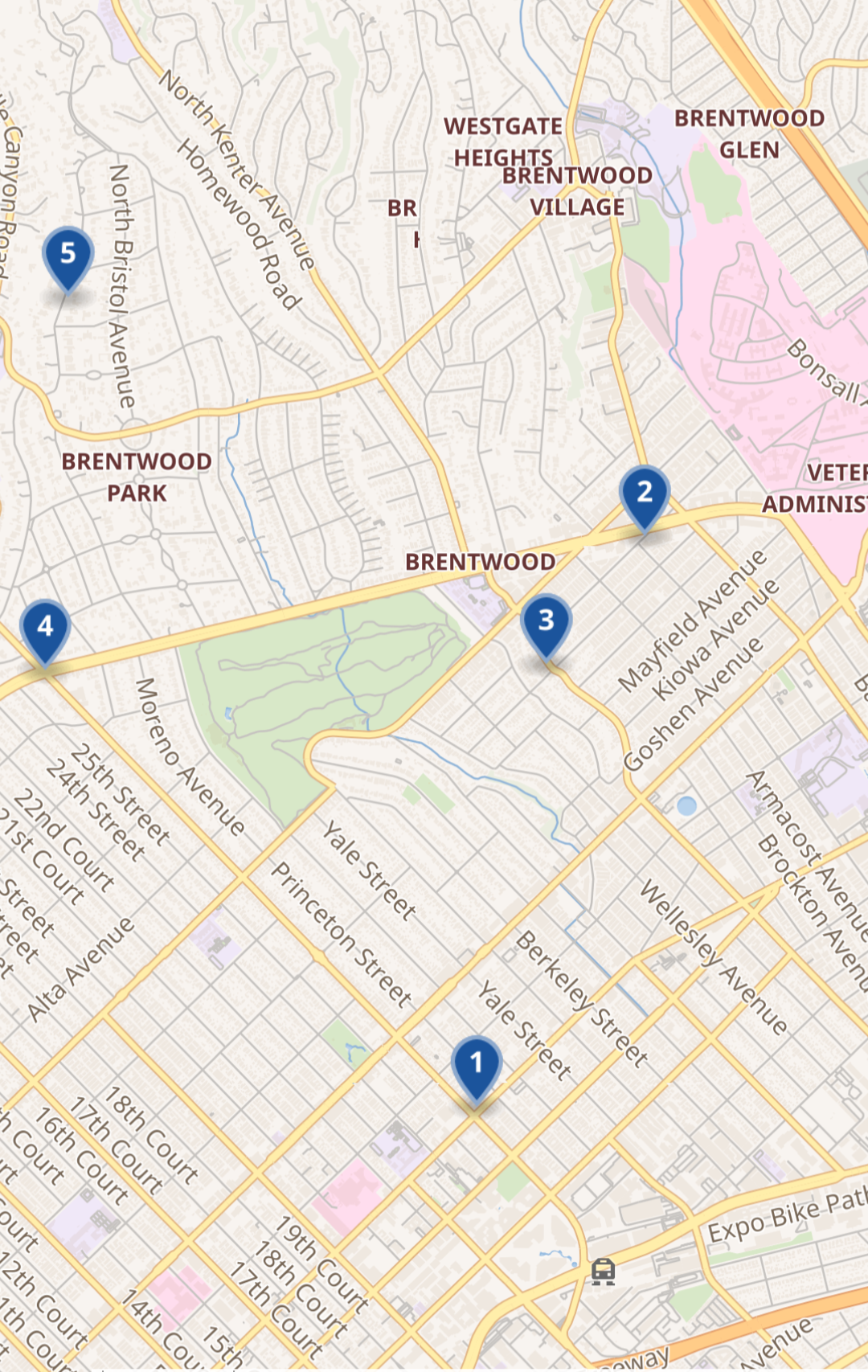 Map of significant locations in the murders of Nicole Brown Simpson and Ron Goldman