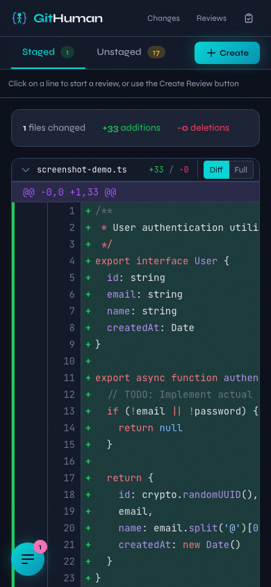 GitHuman on mobile - responsive design