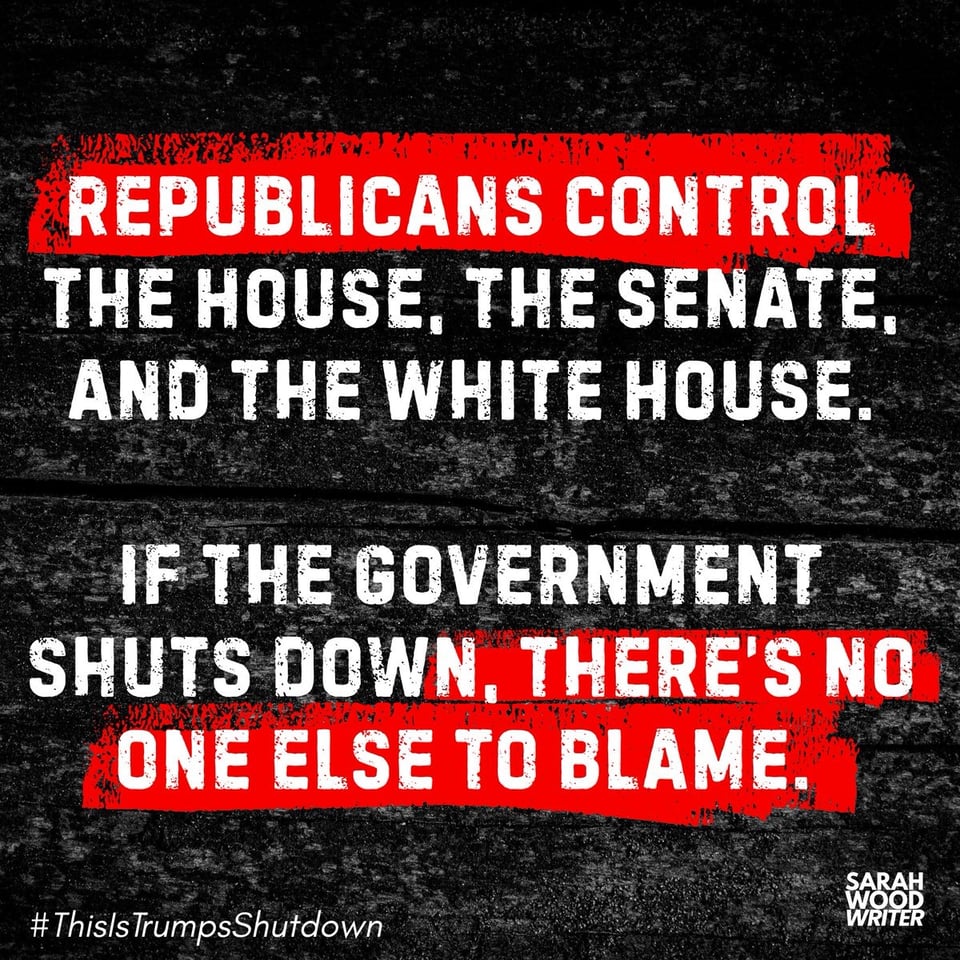 Republicans hold the House, Senate and White House. They are responsible for any shutdown.