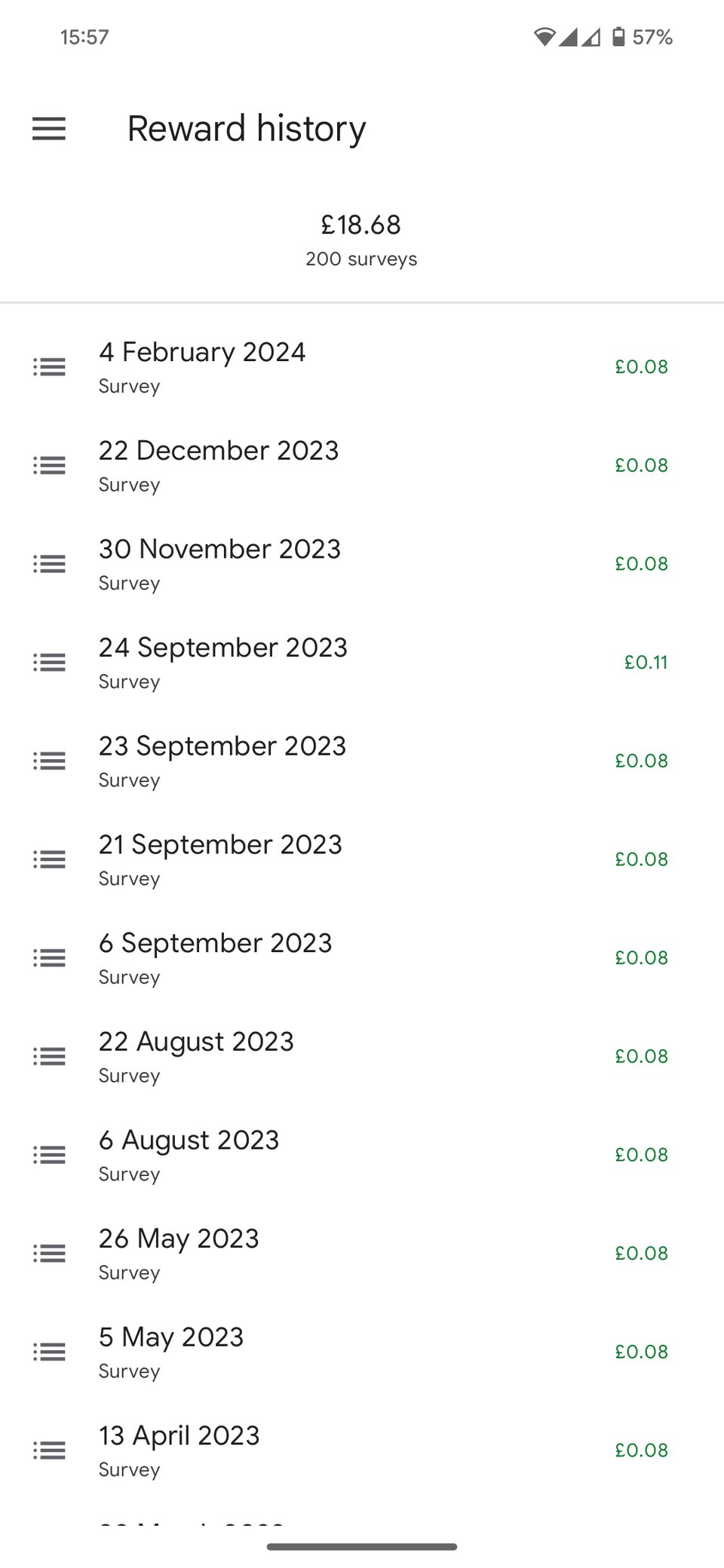 Google Opinion Rewards reward history
