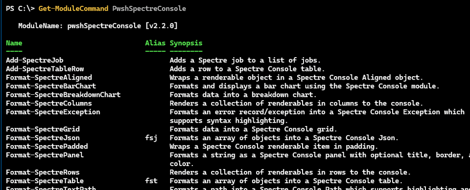 Get pwshSpectreConsole Module Commands