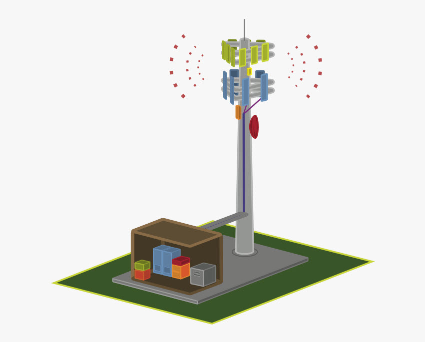 Graphic of typical cell phone tower complex.