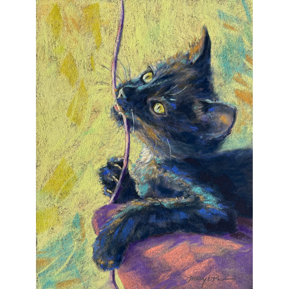 soft pastel painting of a kitten by Mary Pow