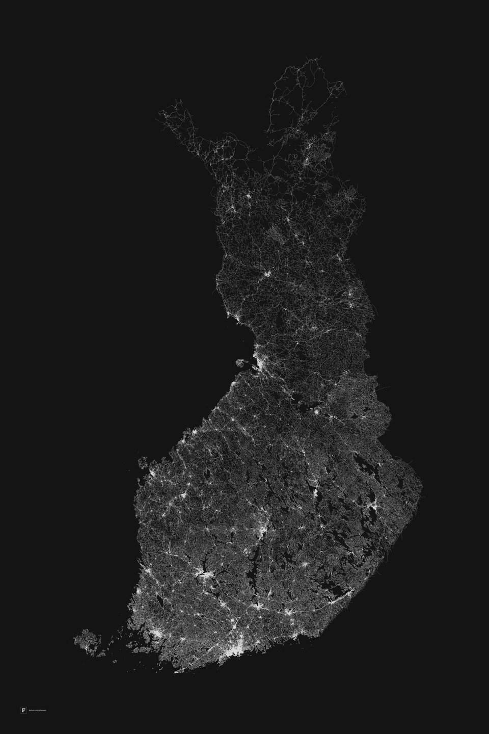 A map of Finland where every line is a street in Finland. 