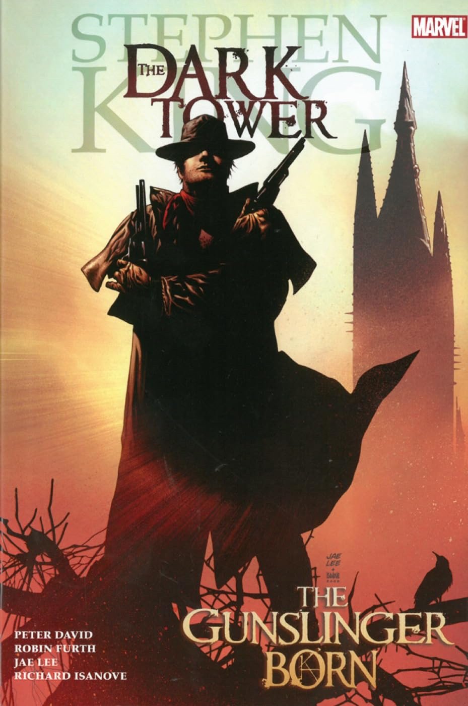 the cover to "the gunslinger born", the marvel comics adaptation of stephen king's dark tower series by peter david, robin furth, jae lee and richard isanove