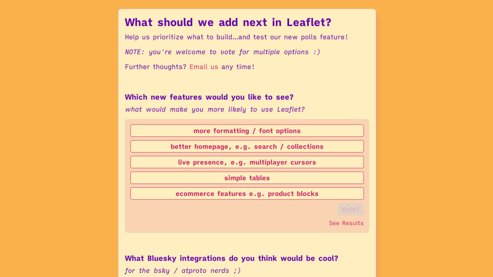 screenshot of our demo poll titled "What should we add next in Leaflet?"