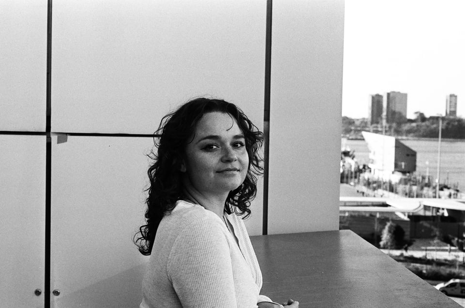 Em on the terrace of the Whitney Museum.