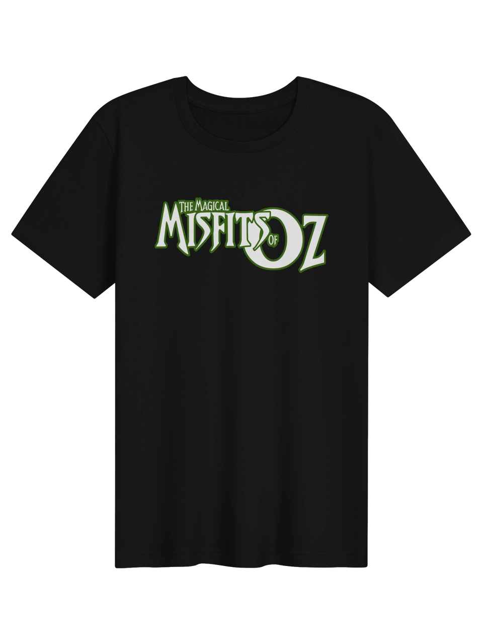 A T-shirt with the Magical Misfits of Oz logo on it in green