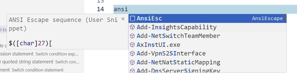 ANSI escape snippet