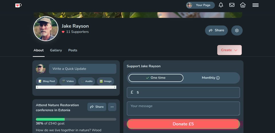 Screenshot of my fundraising page for restoration conference