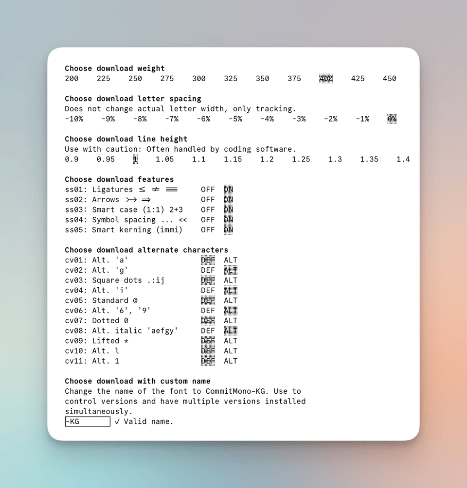 Customizations for CommitMono