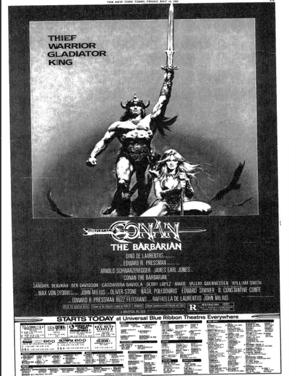 New York Times ad for "Conan the Barbarian."