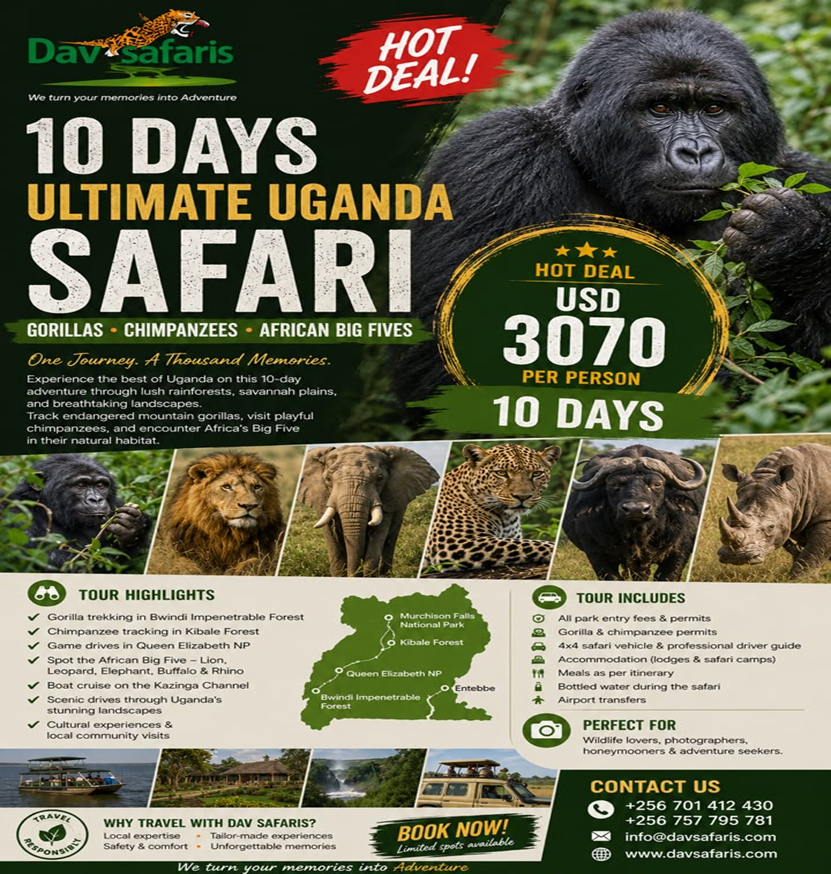 #DISCOUNTED: 10 DAYS UGANDA PRIMATE & GAME TOUR