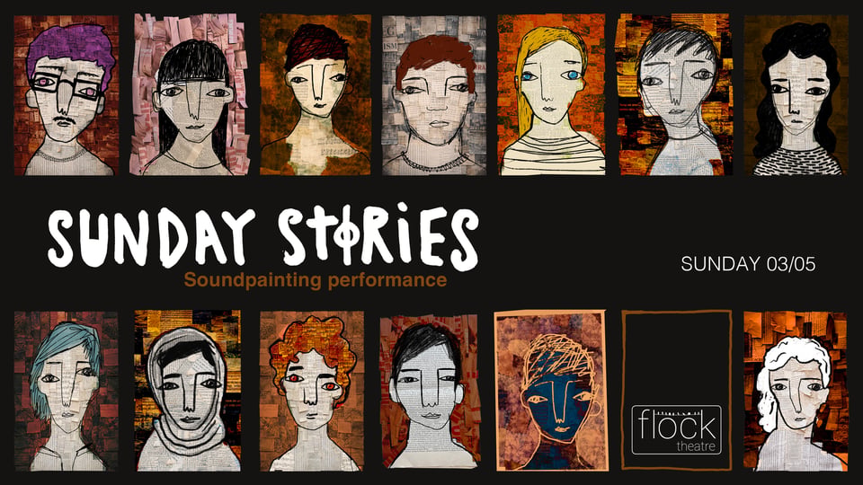 a black background with 13 illustrated faces