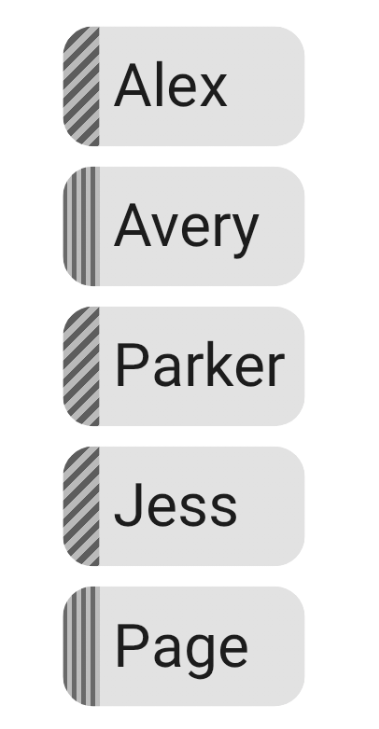 The same list of users, the badge colors can't be distinguished from each other, but the patterns do distinguish the states.