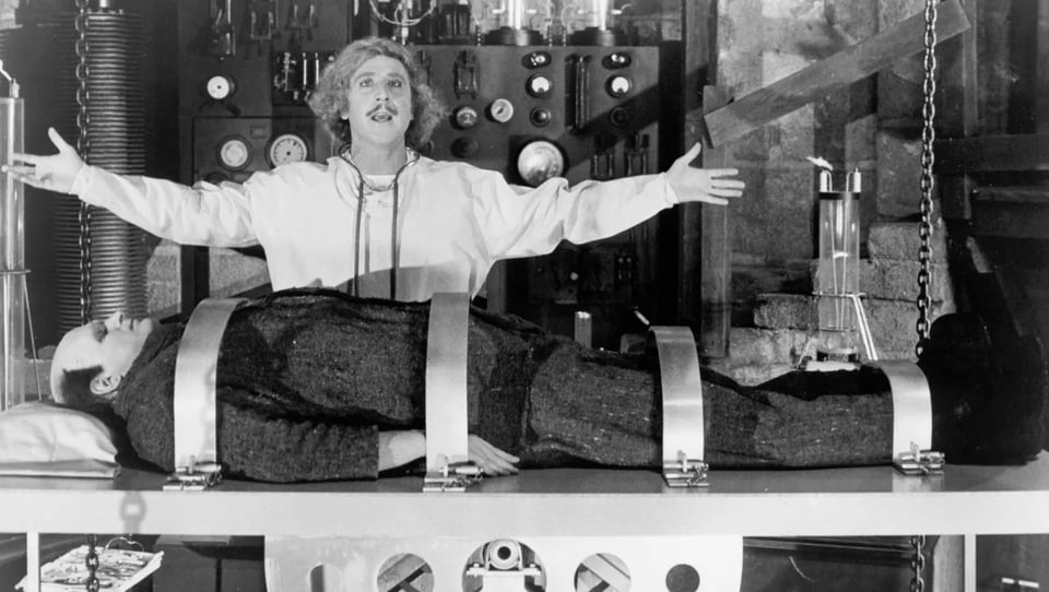 Dr. Frankenstein creating his monster from Young Frankenstein