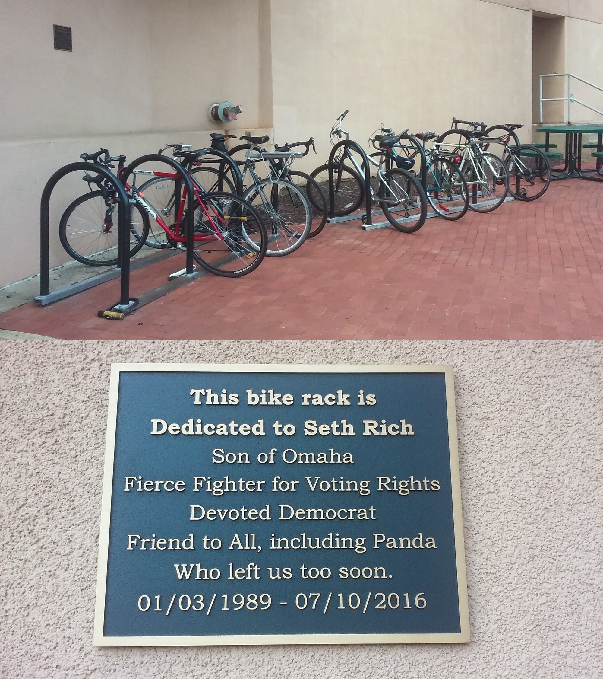Seth Rich bike rack and plaque outside the DNC headquarters