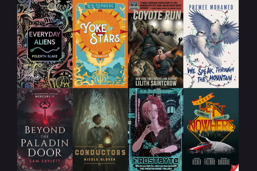 Everyday Aliens by Polenth Blake, Yoke of Stars by R.B. Lemberg, Coyote Run by Lilith Saintcrow, We Speak Through the Mountain by Premee Mohamed, Beyond the Paladin Door by Sam Saylett, The Conductors by Nicole Glover, Frostbyte by N.S. Chaudhury, Three Left Turns to Nowhere by Jeffrey Ricker, 'Nathan Burgoine, J. Marshall Freeman