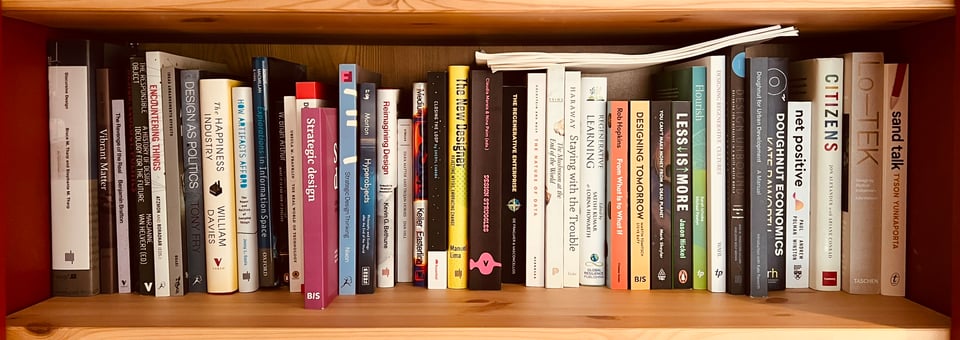 A shelf of books in a the Smithery library