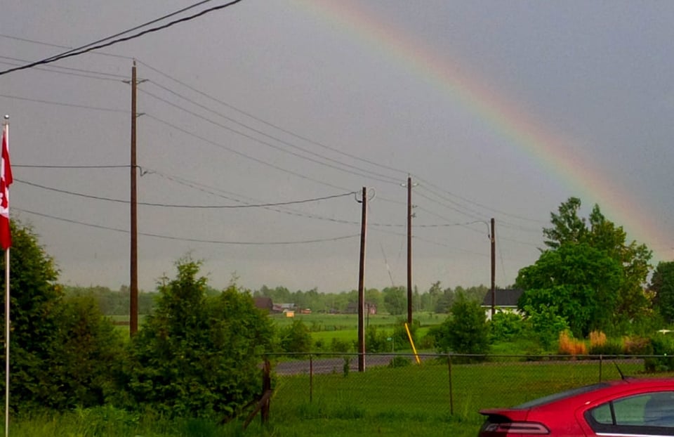 A rainbow over the eastern horizon