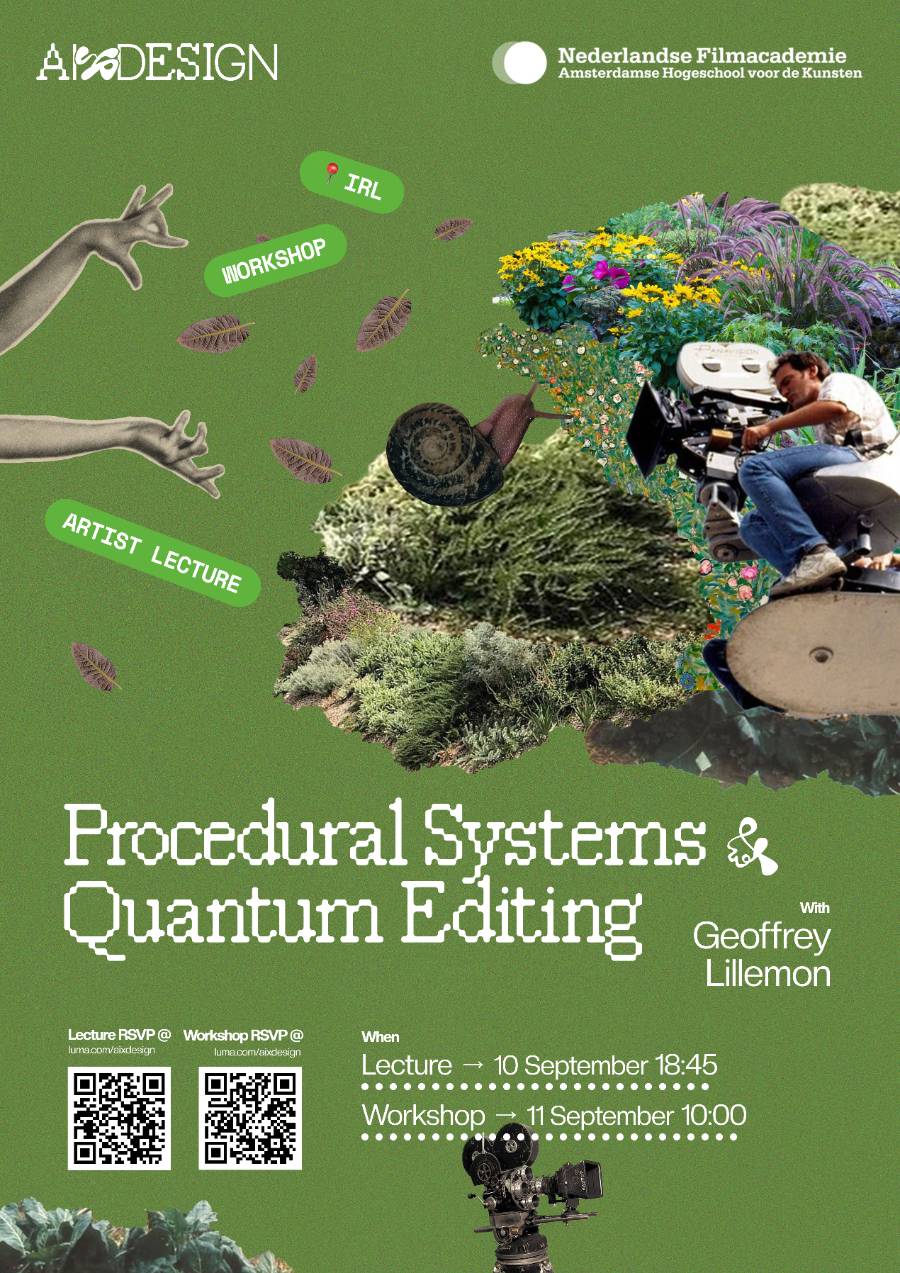 Geoffrey Lillemon AI Greenhouse lecture and workshop poster at the Netherlands Film Academy
