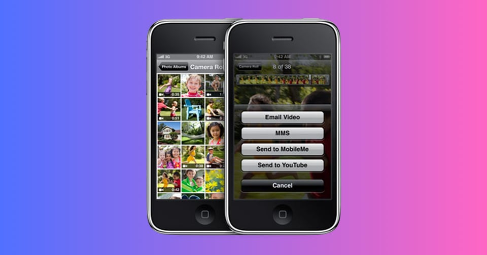 An old iPhone with the Send to YouTube feature displayed.