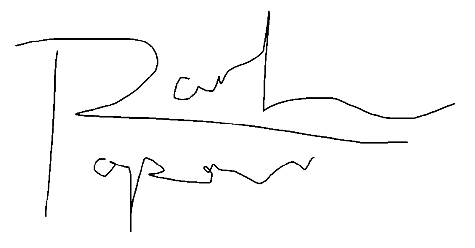 The scrawled signature of Rachel Ropeik